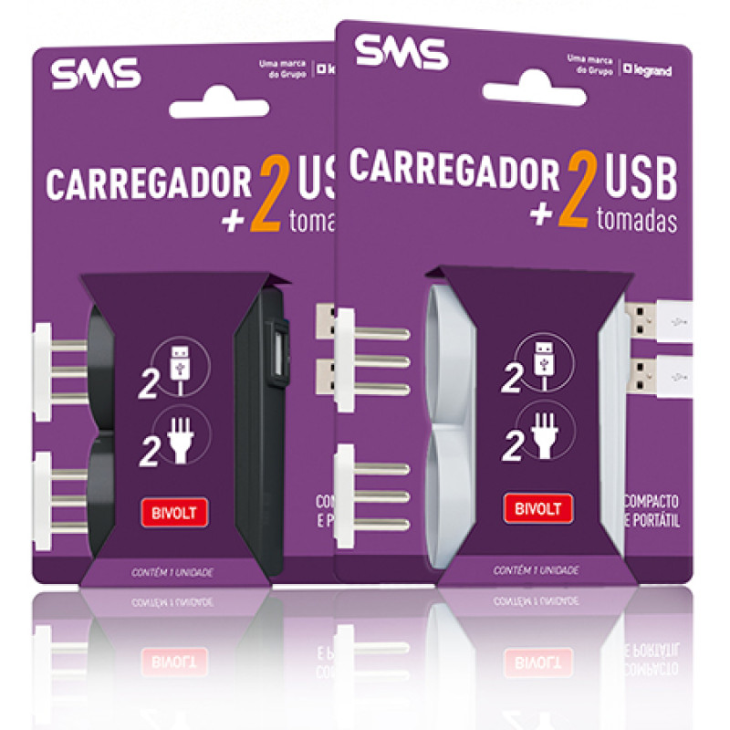 Carregadores USB - Carregador 2 USB + 2 Tomadas - SMS